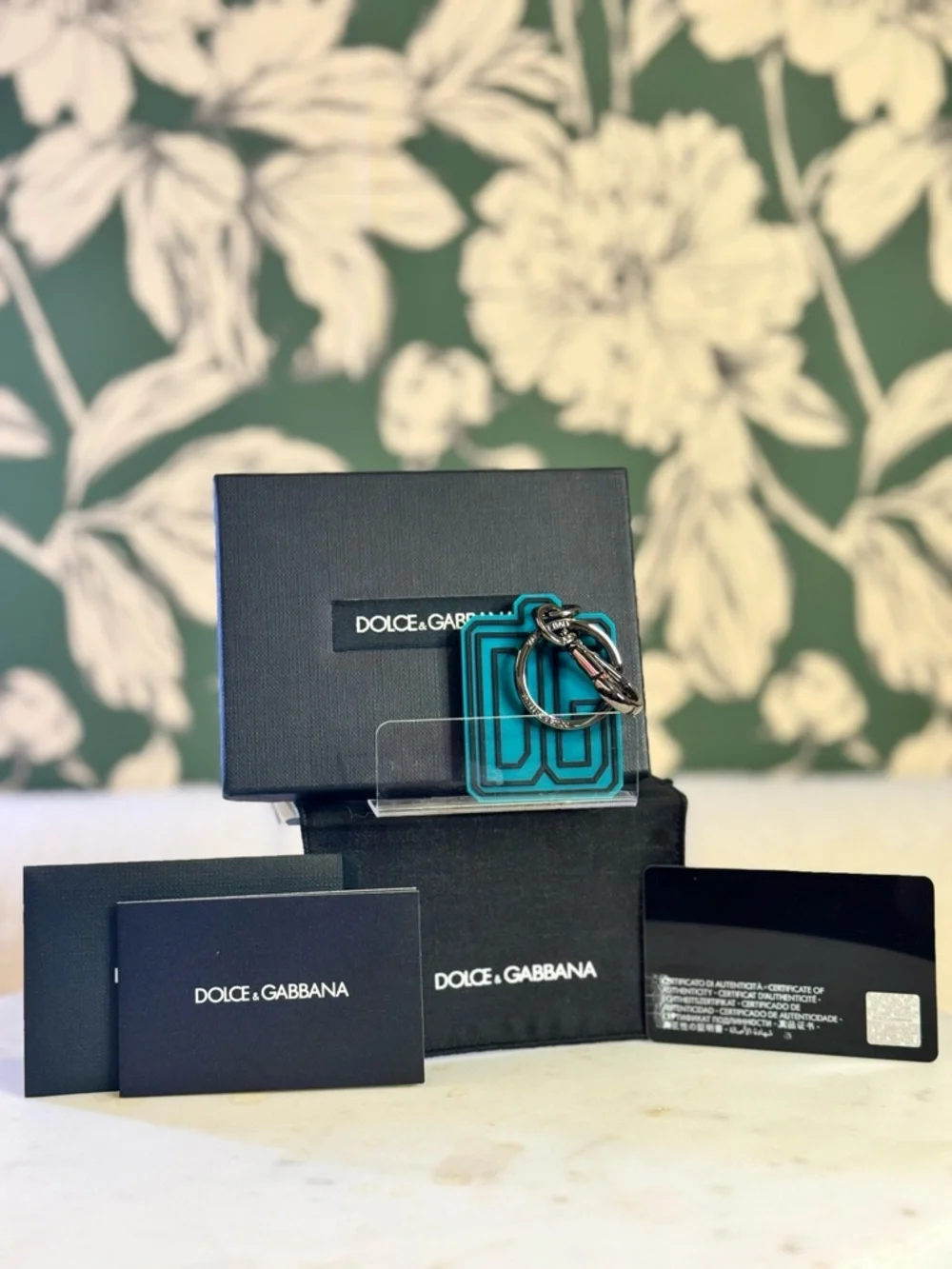 Dolce & Gabbana Teal Logo Keychain NIB